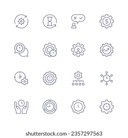 Manager icon set. Thin line icon. Editable stroke. Containing setup, hourglass, candidate, coordination, productivity, network, time management, risk management, management, money management.
