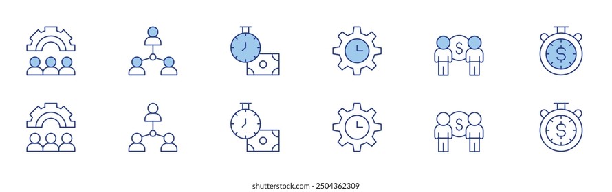 Manager icon set in two styles, Duotone and Thin Line style. Editable stroke. gear, people, time management.