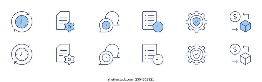 Manager icon set in two styles, Duotone and Thin Line style. Editable stroke. archive, adjust, secure, content management, time management, sell.