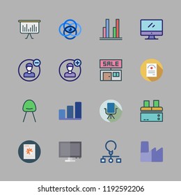 manager icon set. vector set about sale id, desk chair, monitor and user icons set.