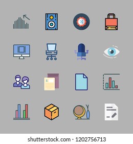 manager icon set. vector set about vision, office chair, bar chart and file icons set.