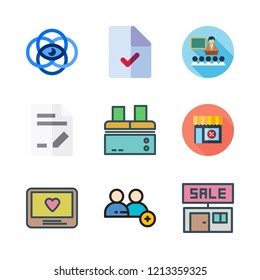 manager icon set. vector set about document, lecture, sale id and monitor icons set.