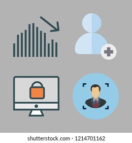 manager icon set. vector set about user, monitor, add user and bar chart icons set.