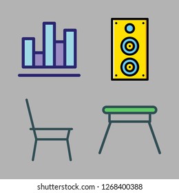 Manager Icon Set. Vector Set About Speaker, Chair And Bar Chart Icons Set.