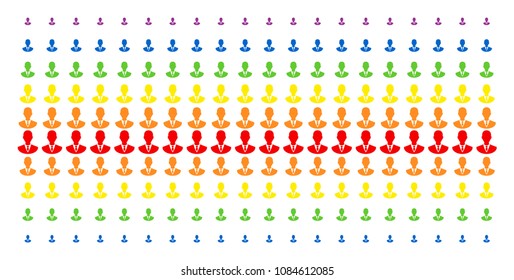 Manager icon spectrum halftone pattern. Vector objects organized into halftone grid with vertical spectral gradient. Designed for backgrounds, covers, templates and abstract effects.