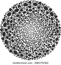 Icono de gestor girar mosaico redondo. Los iconos del gestor se agrupan en una estructura de mosaico de burbujas esférica. El mosaico de clúster esférico abstracto se organiza a partir de elementos del gestor regular.