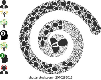 Manager icon spiral cycle composition. Manager icons are grouped into spiral vector illustration. Object cycle is organized from randomly placed manager icons. Some similar icons are pictured.