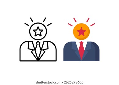Manager icon with symbolic star above two individuals  perfect for showcasing leadership, teamwork, business success, and professional development concepts.