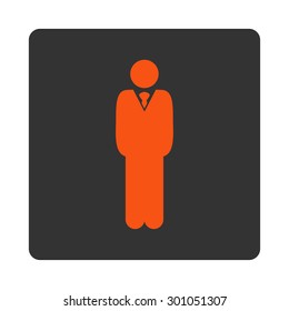 Manager icon. This flat rounded square button uses orange and gray colors and isolated on a white background.