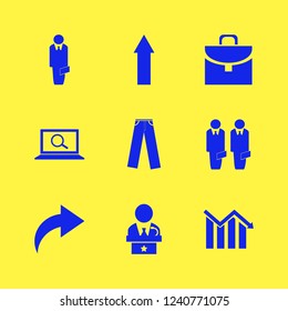 manager icon. manager vector icons set right arrow, trousers, public speaker and briefcase