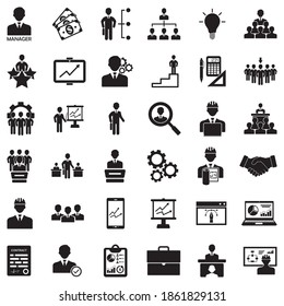 Manager Icons. Black Flat Design. Vector Illustration.