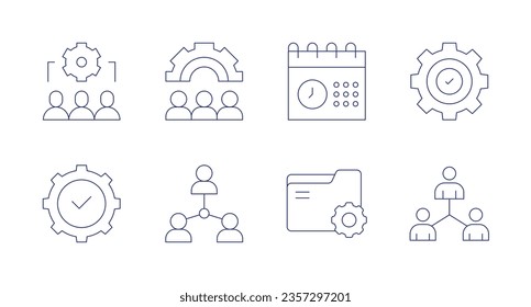 Manager icons. Editable stroke. Containing collaboration, gear, schedule, problem solving, compliance, people, folder, manager.