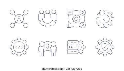 Manager icons. Editable stroke. Containing delegate, work, management, machine learning, coding, people, data storage, secure.