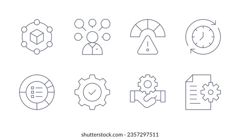 Manager icons. Editable stroke. Containing supply chain, multitasking, acceptable risk, adjust, allocation, settings, crm, document.