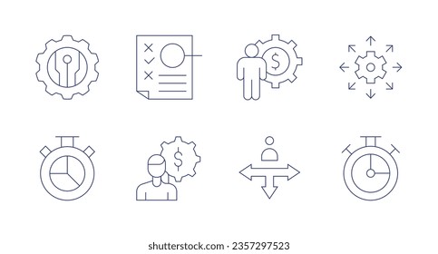 Manager icons. Editable stroke. Containing new technologies, proofreading, obligation, approach, chronometer, decision making.