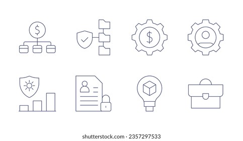 Manager icons. Editable stroke. Containing management, data management, gear, hr, risk management, personal information, idea, briefcase.