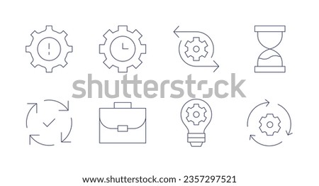 Manager icons. Editable stroke. Containing problem, work time, recovery, sandclock, process, briefcase, light bulb.