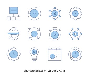 Manager icons. Line Duotone style, editable stroke. process, management, time management, schedule, chronometer, engineering, community manager, light bulb.