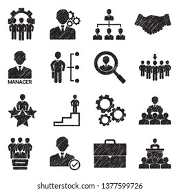 Manager Icons. Set 2. Black Scribble Design. Vector Illustration.