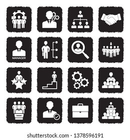 Manager Icons. Set 2. Grunge Black Flat Design. Vector Illustration. 