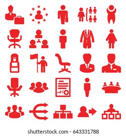 Manager icons set. set of 25 manager filled icons such as man, structure, office chair, group, businessman, office supply, signed document, jacket, woman consultant with case