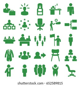 Manager icons set. set of 25 manager filled icons such as man, businessman, structure, office chair, group, table, office supply, chair, man sleeping on table, jacket