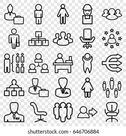 Manager icons set. set of 25 manager outline icons such as structure, office chair, table, worker, businessman, group, male consultant   with case, woman consultant with case