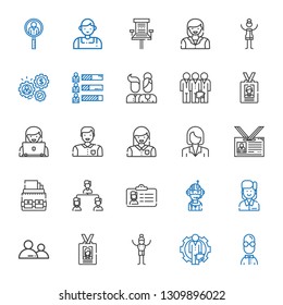 manager icons set. Collection of manager with user, employee, man, id card, pilot, structure, portfolio, businesswoman, woman, teamwork, users. Editable and scalable manager icons.