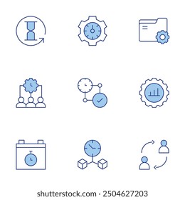 Manager icons set. Line Duotone style, editable stroke. time management, manage, change, program, hourglass, folder.