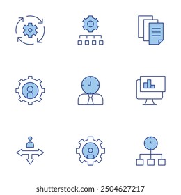 Manager icons set. Line Duotone style, editable stroke. manager, time management, network, management, decision making, analysis, data, recovery.
