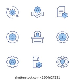 Manager icons set. Line Duotone style, editable stroke. management, exchange, crm, human resources, boss, running, secure, content management, program.
