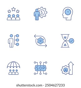 Manager icons set. Line Duotone style, editable stroke. hr manager, risk management, obligation, time management, business, sop, appraisal, recovery.