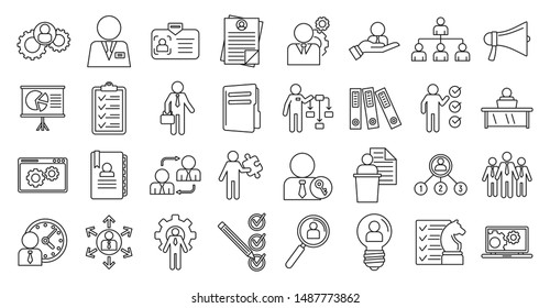 Manager icons set. Outline set of manager vector icons for web design isolated on white background