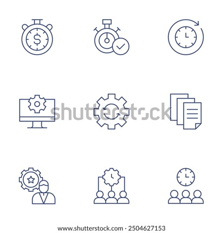 Manager icons set. Thin Line style, editable stroke. system, process, data, time management, management, manage.