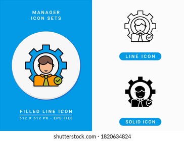 Manager icons set vector illustration with solid icon line style. Business leader symbol. Editable stroke icon on isolated background for web design, user interface, and mobile app