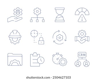 Manager icons. Thin Line style, editable stroke. data management, time management, sandclock, recovery, management, folder, engineering.