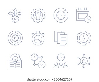 Manager icons. Thin Line style, editable stroke. decision making, appointment, sustain, energy, idea, outsourcing, data, time management, new technologies, chronometer.