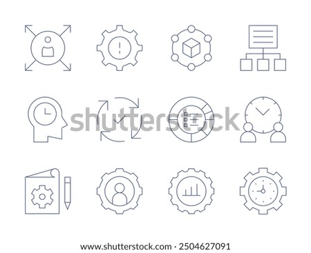 Manager icons. Thin Line style, editable stroke. manager, management, time management, content management, problem, process, gear, supply chain, program, allocation.