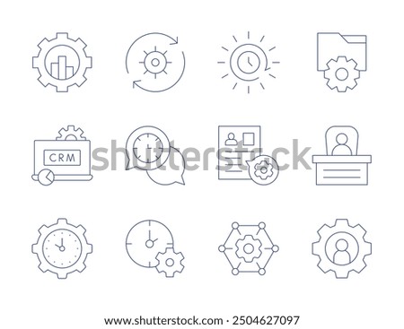 Manager icons. Thin Line style, editable stroke. management, sales, settings, crm, boss, time management, leader, contract, setup, coordination.