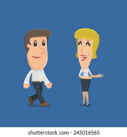 Manager invites customer to the office. funny cartoon characters in business situations