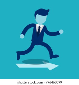 Manager jumps on a rising arrow. Concept illustration
