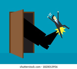 Manager kicking a businessman. Vector design