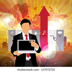 Manager with laptop computer. Vector