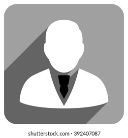 Manager long shadow vector icon. Style is a flat manager iconic symbol on a gray square background.