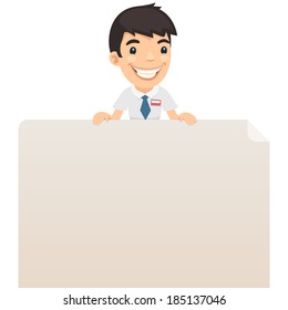 Manager Looking at Blank Poster on Top. In the EPS file, each element is grouped separately. Isolated on white background. Clipping paths included.