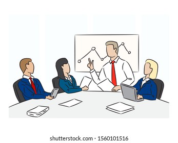 Manager makes presentation to his colleagues vector illustration.
