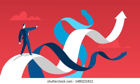 A manager making decision what business direction to take. Business strategy concept vector illustration - Vector