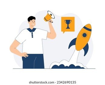 The manager marketed the company's products very well, so that he won an award and made sales increase rapidly, businessman vector illustration.
