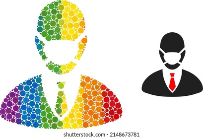 Manager mask composition icon of round items in variable sizes and spectrum color tints. A dotted LGBT-colored manager mask for lesbians, gays, bisexuals, and transgenders.