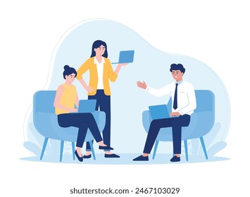Manager meeting with employees in the room trending concept flat illustration